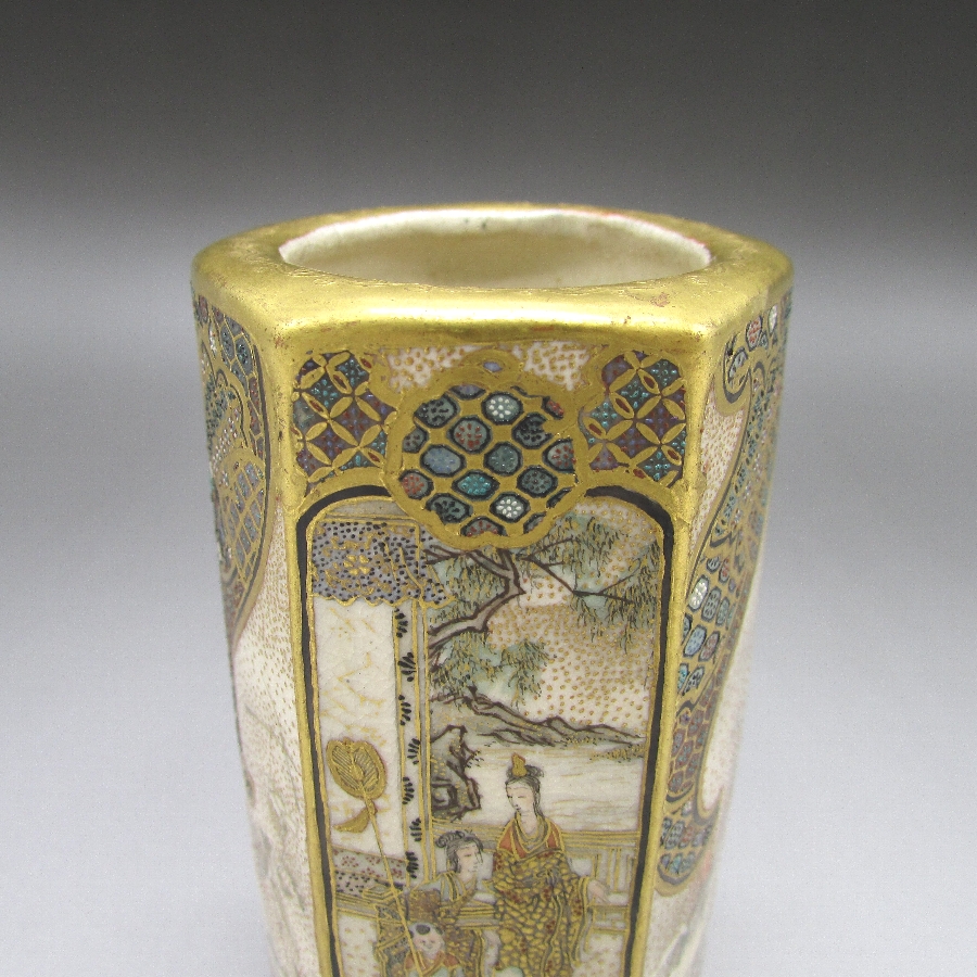 薩摩焼 寿山 金襴手六面人物風景文花瓶一対 - 敬誠アート [ 公式 ]