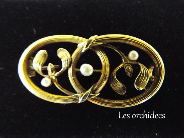 フランスアンティーク やどりぎのブローチ FIX社ゴールドフィルド