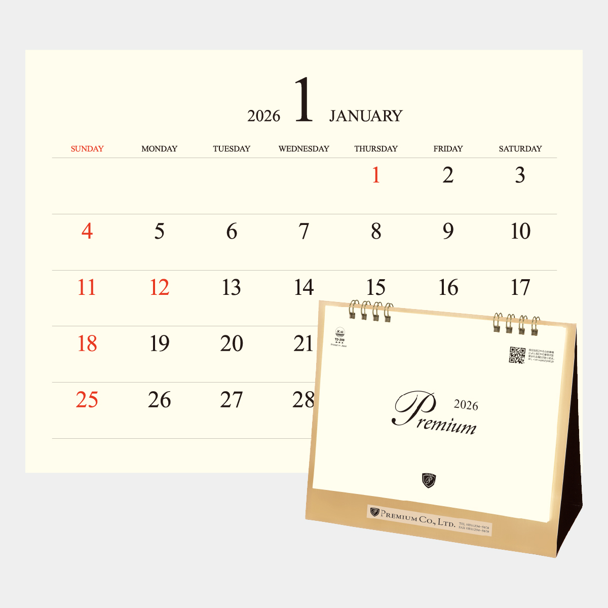 TD-299 卓上(L)・プレミアム・ゴールド2026年版の名入れカレンダーを