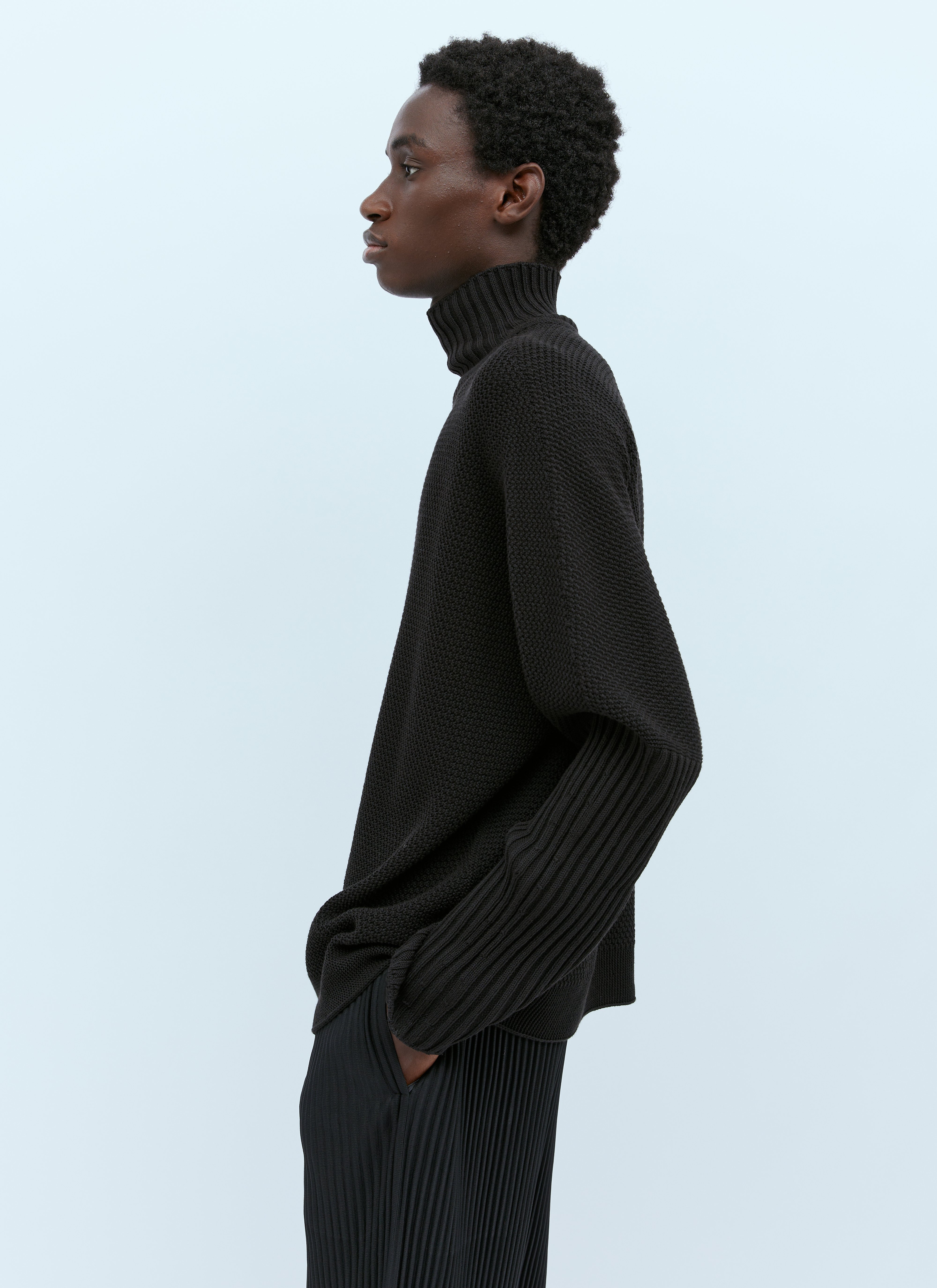 Homme Plissé Issey Miyake Men's' High Neck Rustic Knit Sweater in