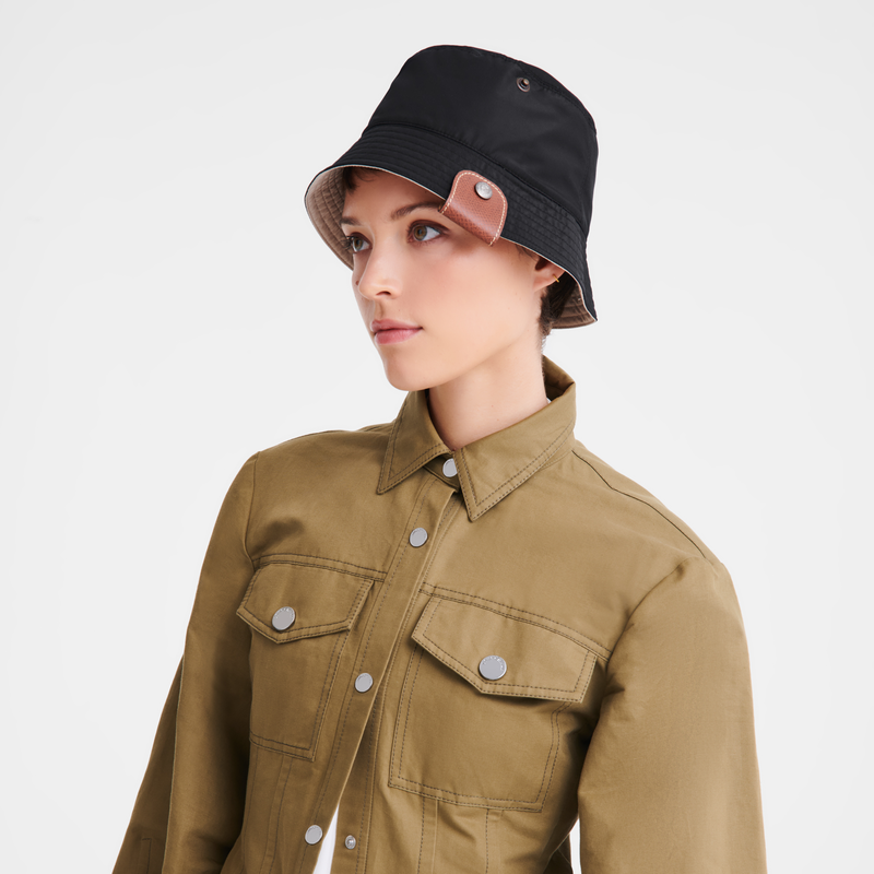 リバーシブルバケットハット ブラック / パピエ - テクニカルタフタ