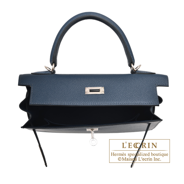 エルメス ケリー25/外縫い ブルードプリュス ヴォーエプソン シルバー