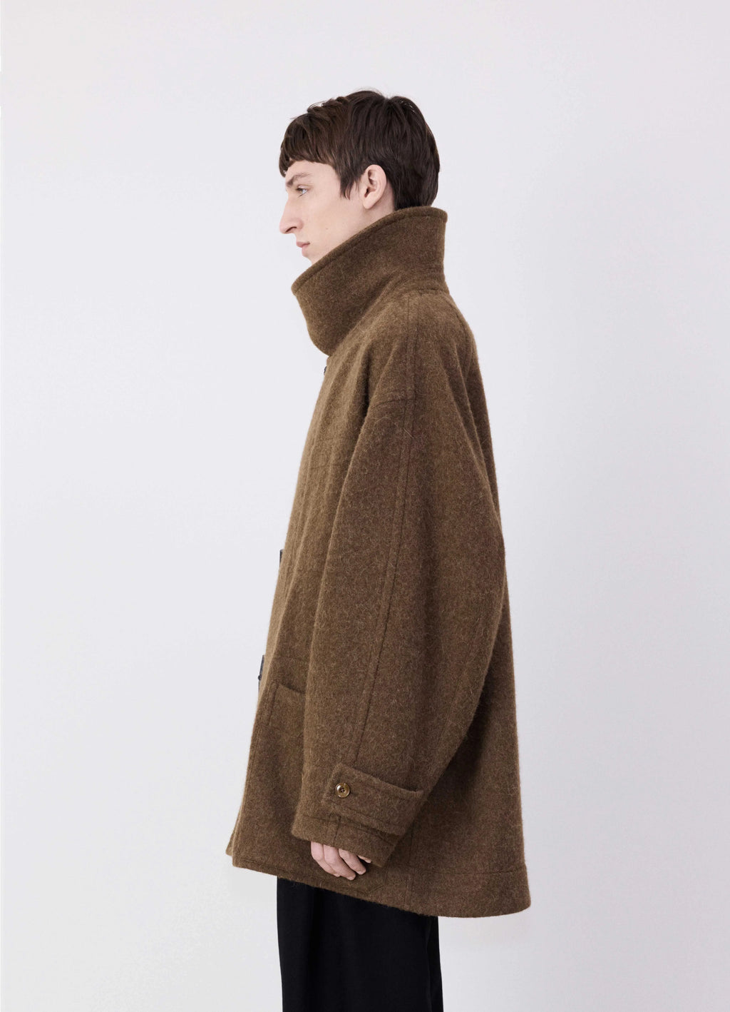 SHORT DUFFLE COAT IN WOOL ALPACA - Brown - Soft Wool Alpaca - Men