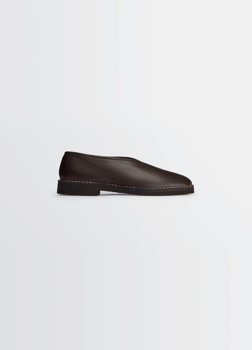 PIPED CREPE SLIPPERS IN LEATHER - Dark Brown - Grained Cow Leather