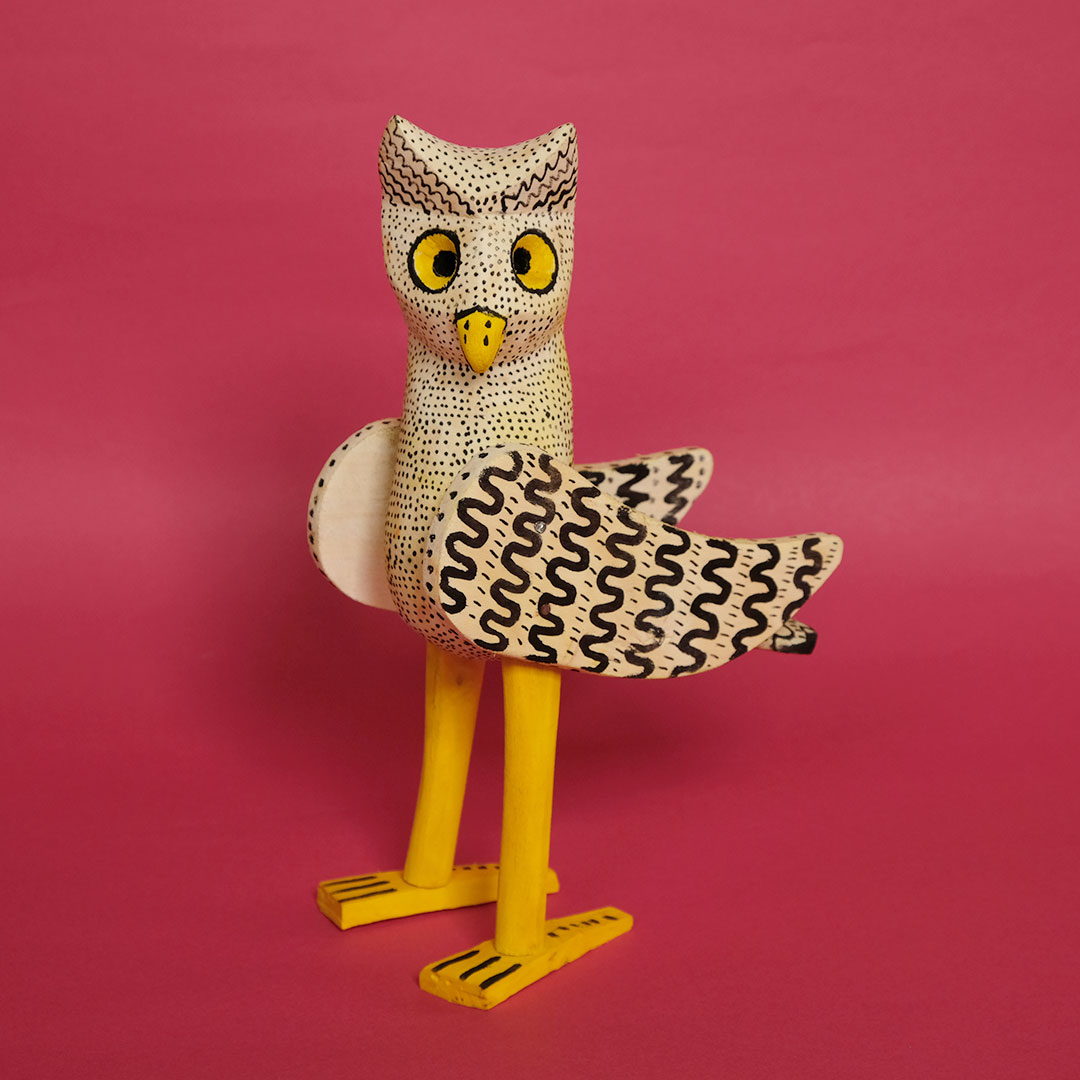フクロウ（オアハカ ウッドカービング）- LABRAVA [メキシコ 民芸