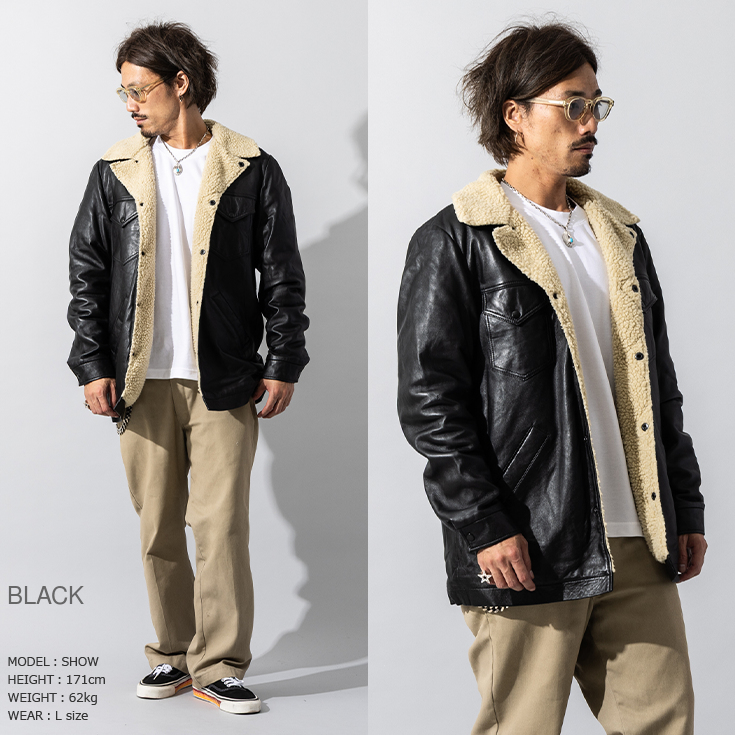 Liugoo Leathers 本革 総ボア レザーランチコート メンズ リューグー