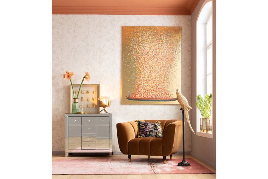 フラワーボートゴールドピンク160x120cm タッチドピクチャー - アート