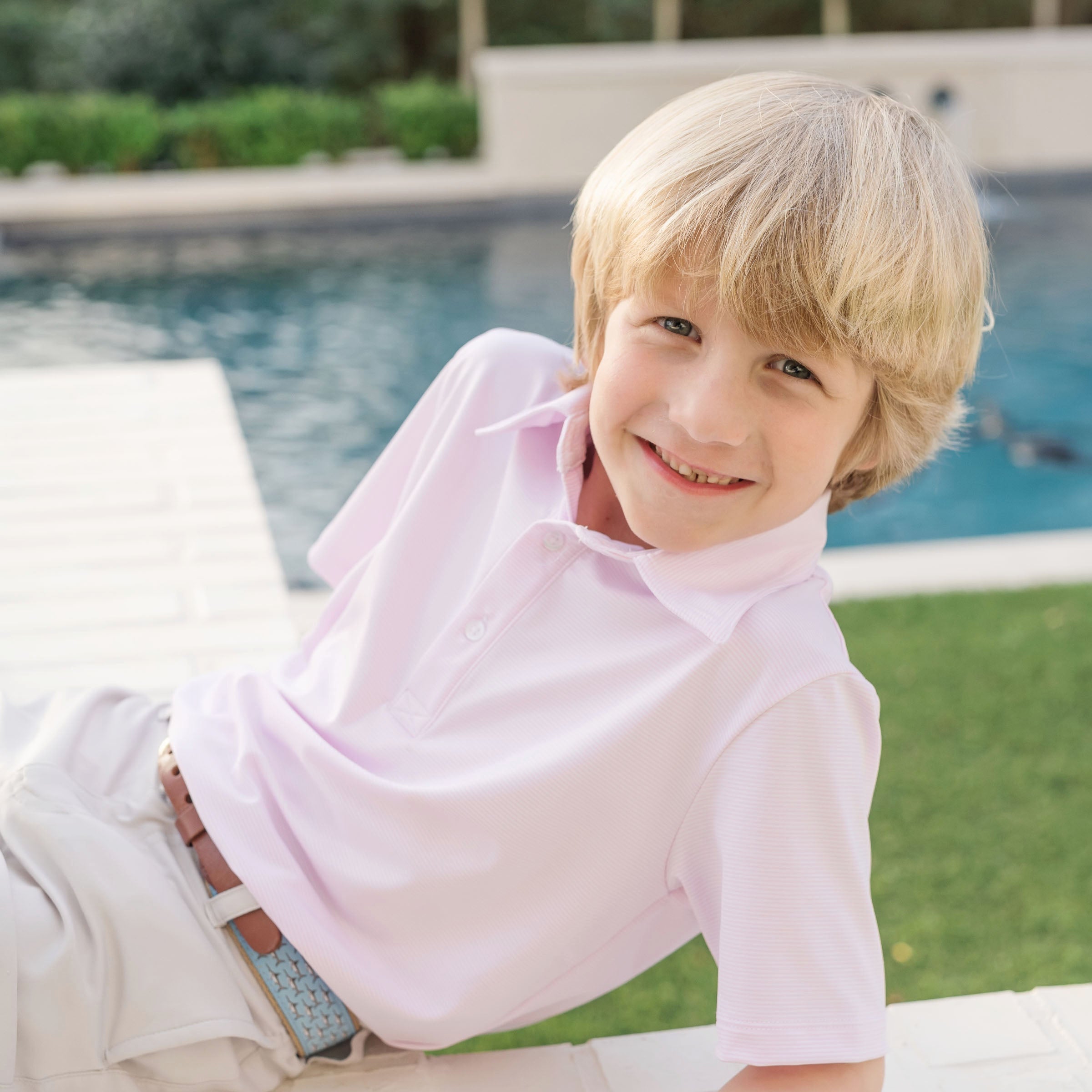 Will Boys' Performance Polo by LH Sport - Pink Stripes | Lila & Hayes