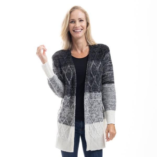 Midnight Frost Color Block Cardigan – Linda Anderson