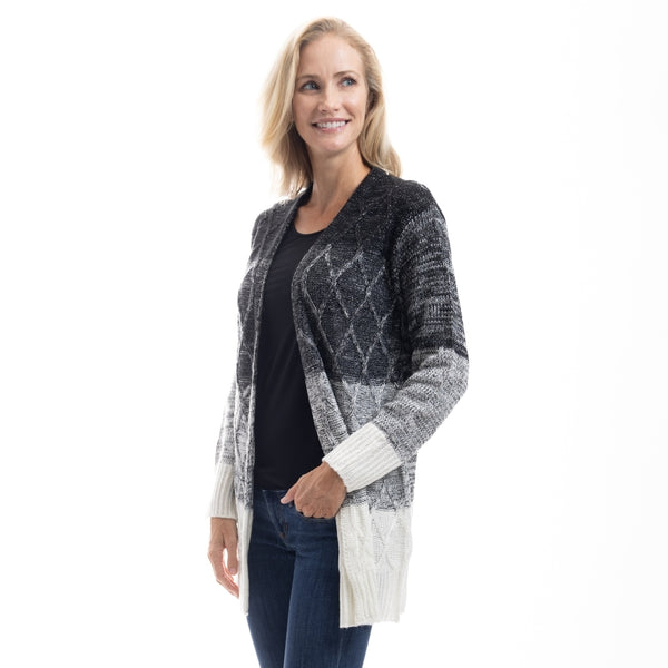Midnight Frost Color Block Cardigan – Linda Anderson