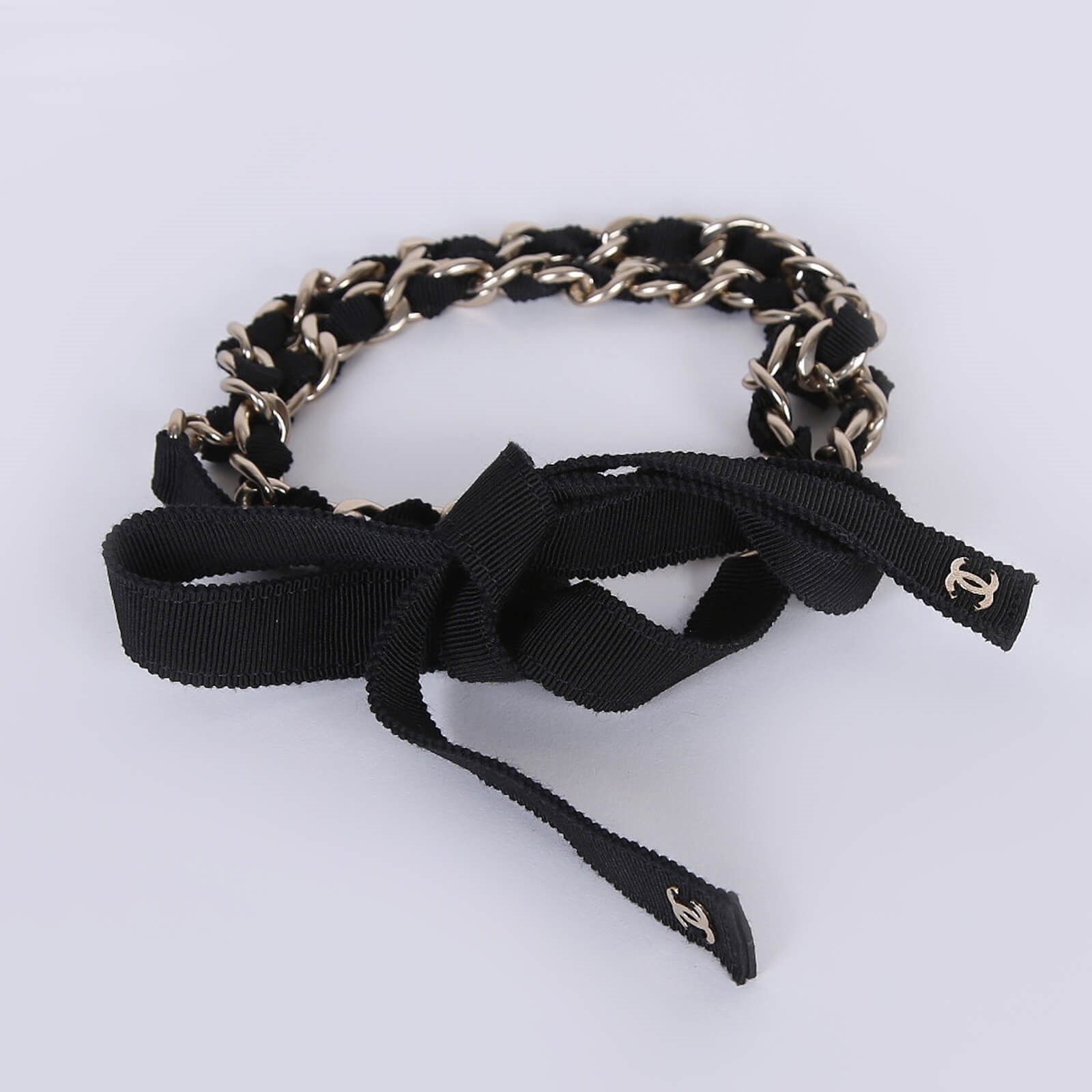 Chanel - CC Grosgrain Ribbon Chain Belt Black S | www.luxurybags.eu