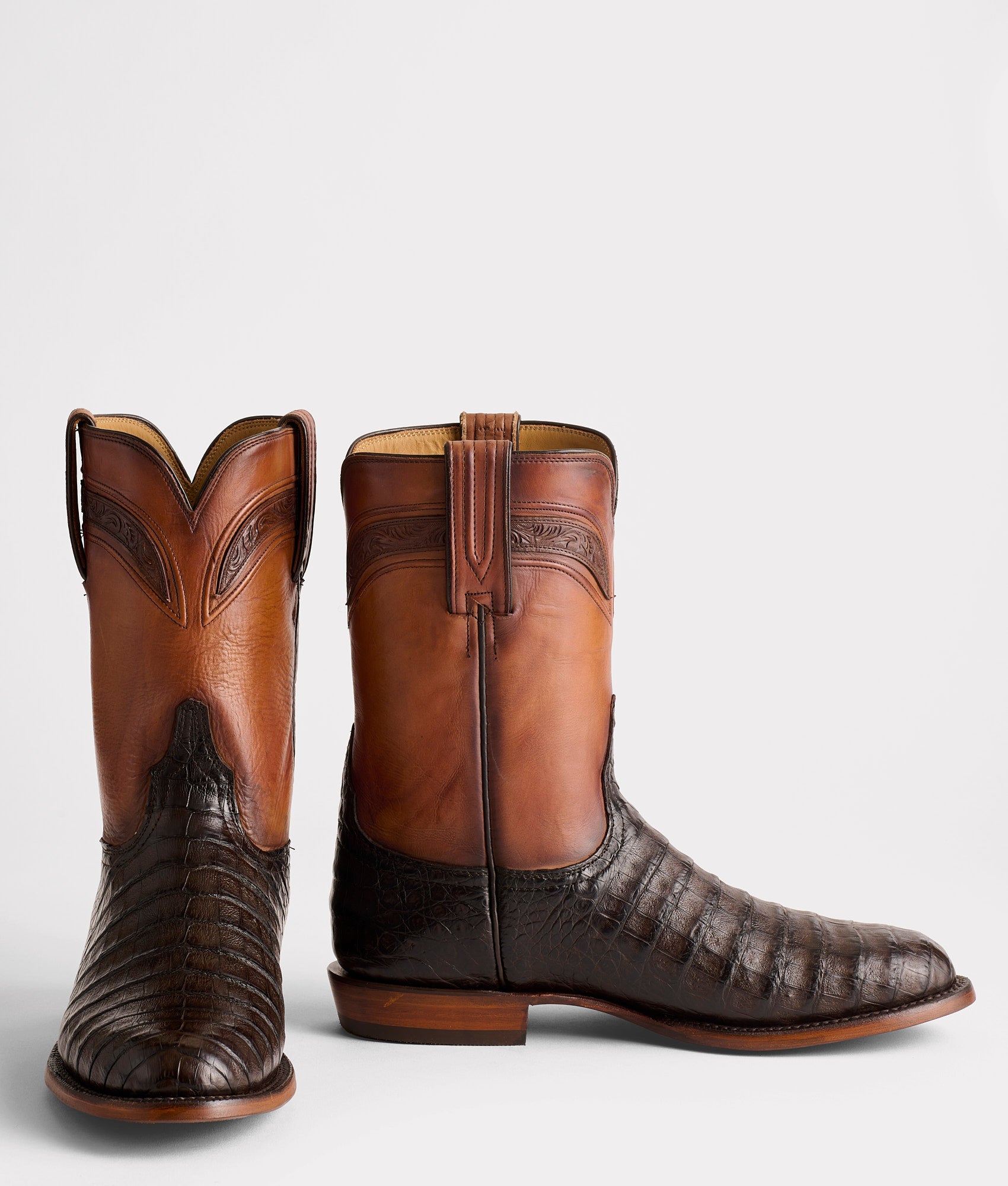 Lucchese Men's Crocodile Roper Boots - Wilson - Chocolate