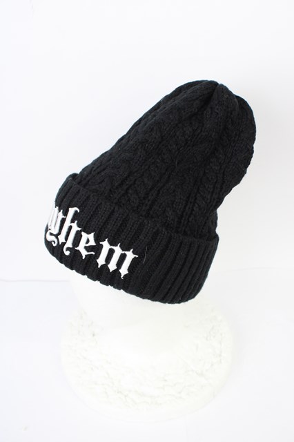 MARDIGRAS(SADS清春) / キャップ.mayhem刺繍ニット ブラック T-24-03