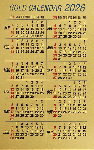 純金カレンダー 「ゴールドカレンダー2026」 -- Fine Gold Card --