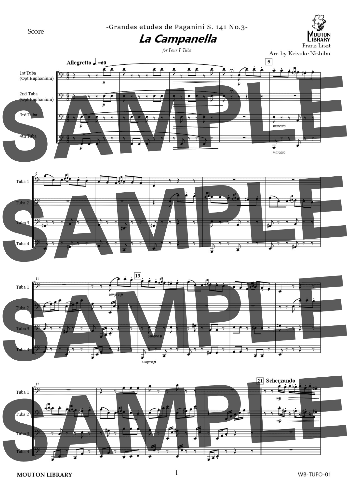 チューバ4重奏】La Campanella〈アンサンブル楽譜〉 - 管楽器を深く