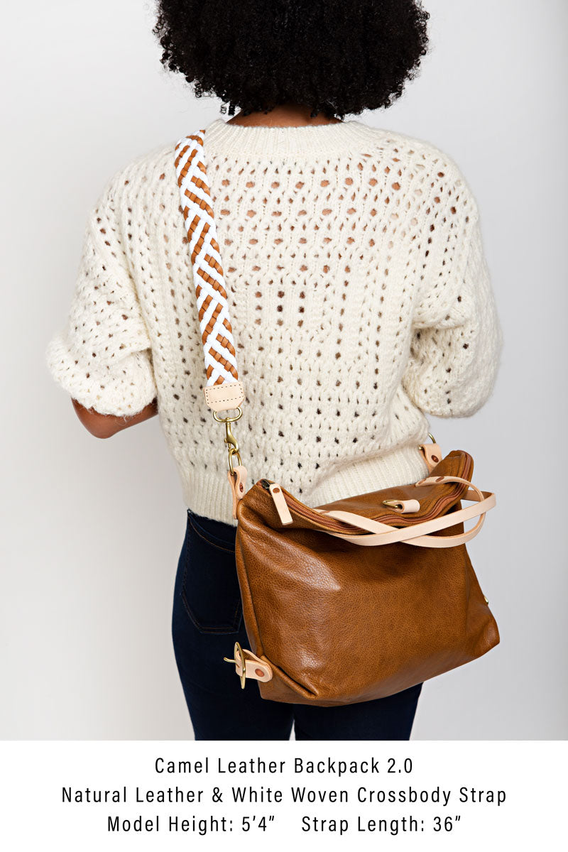 Natural Leather and White Woven Strap | Wide Strap Bag