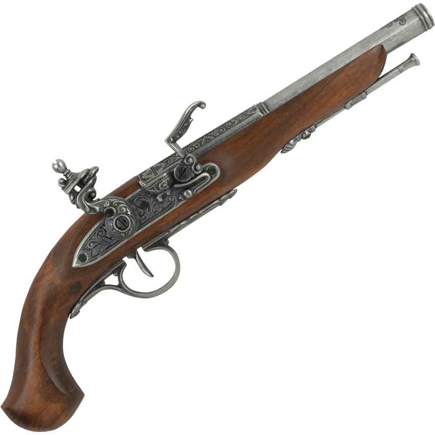 Left-Handed Grey English Flintlock Pistol - AC-22-1129G - Medieval