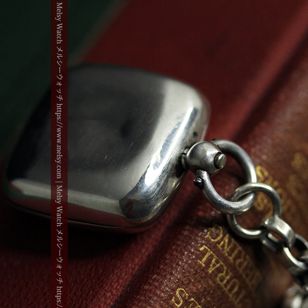 銀の英国製硬貨入れ付き銀無垢アンティーク懐中時計チェーン