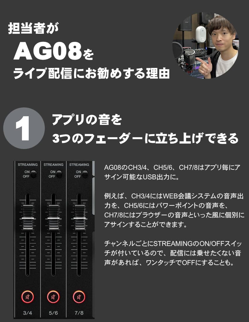YAMAHA WEBキャスティングミキサー AG08 BLACK【福山楽器センター】