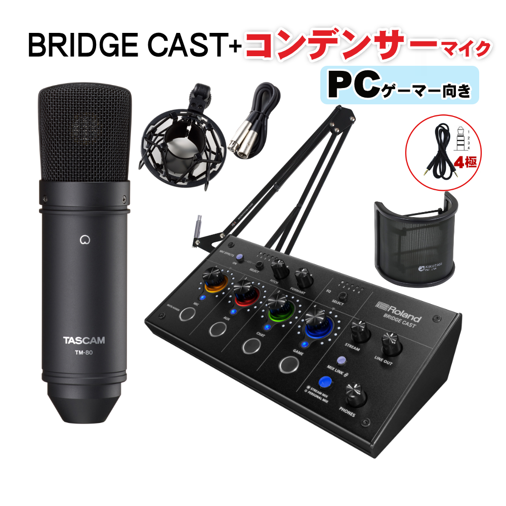 Roland 配信用ミキサー BRIDGE CAST(TASCAMコンデンサーマイク TM-80