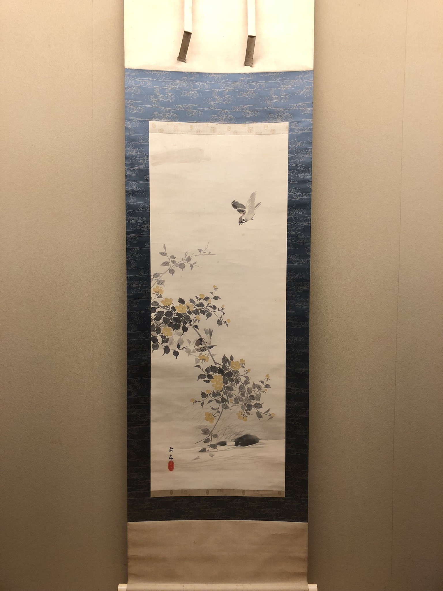 掛け軸 今尾景祥 作 松に月ほととぎす 絹本 日本画 軸装 茶道具 掛軸