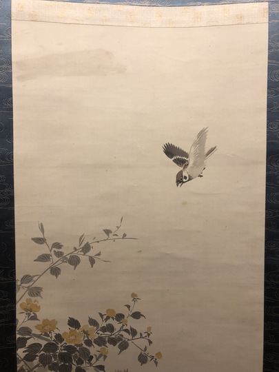 掛け軸 今尾景祥 作 松に月ほととぎす 絹本 日本画 軸装 茶道具 掛軸