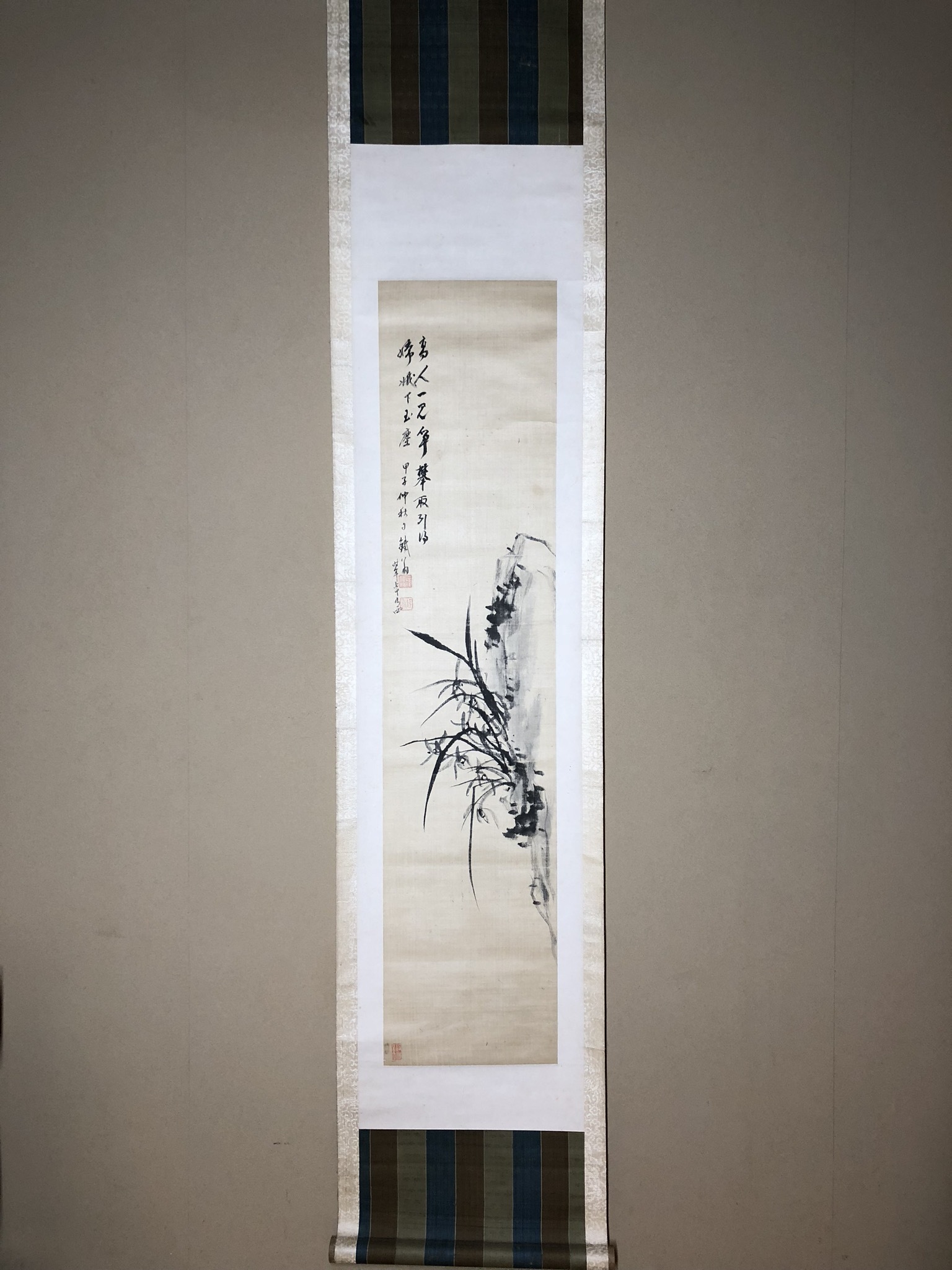 正統派日本画家・舟越長嘉画 掛け軸「鉄線花」 正統派日本画家・舟越長