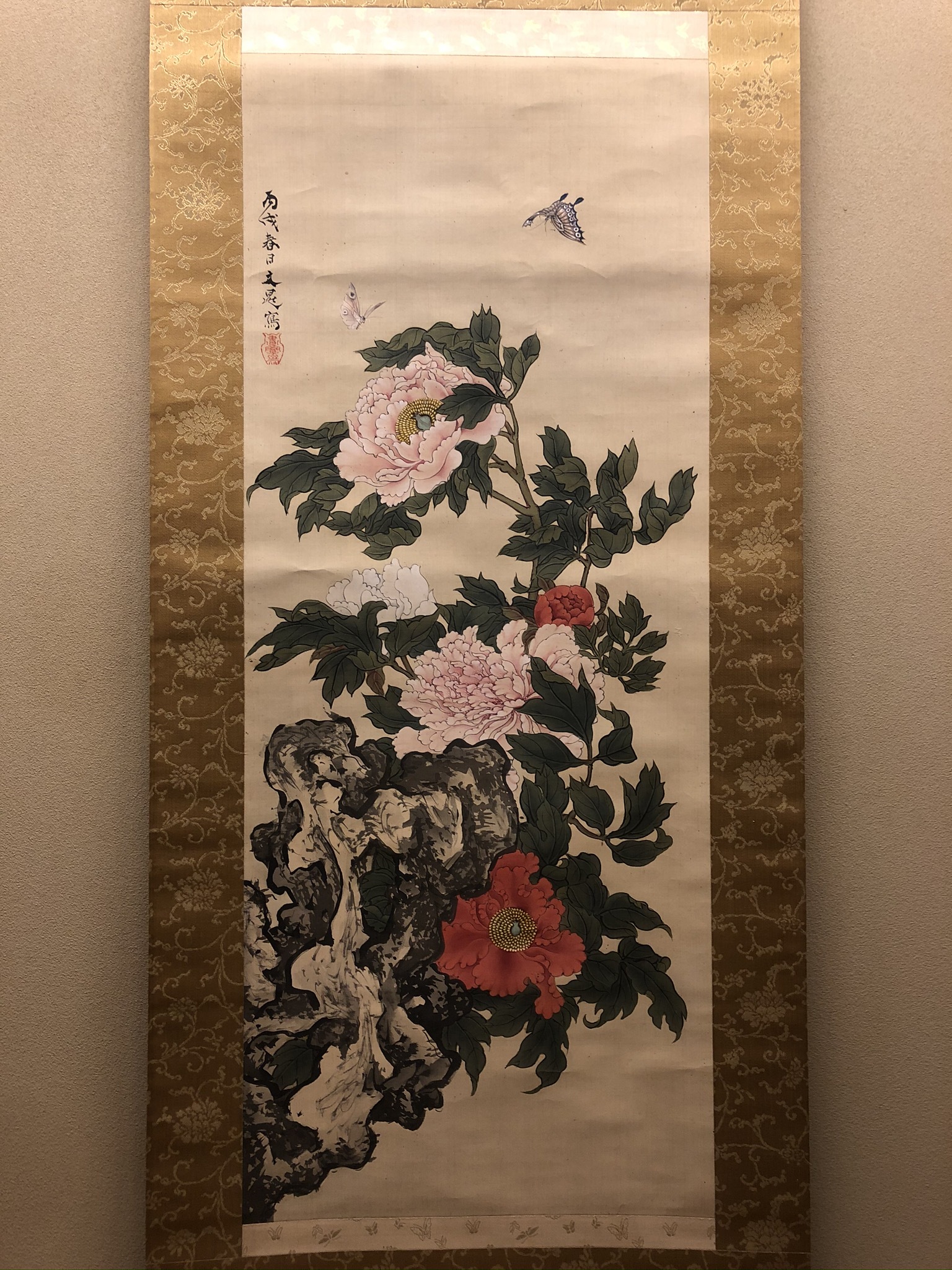 複製/谷文晁/花鳥図/工芸/2-2/布袋屋掛軸HJ-46 複製/谷文晁/花鳥図