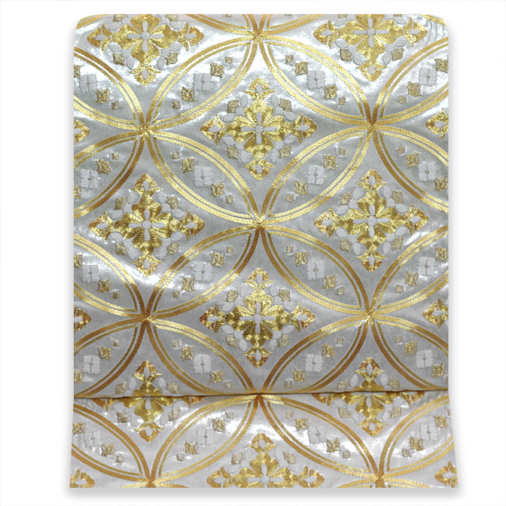 金駒刺繍 引箔袋帯【七宝 白灰】 [241021-kinho-39] - ￥115,000