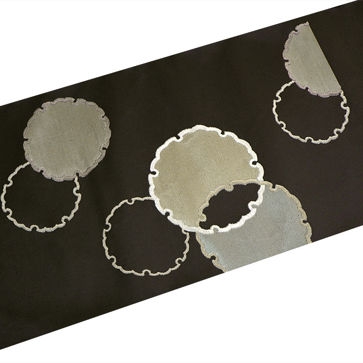 老舗機屋 安田呉遊謹製 西陣織九寸名古屋帯【雪輪】 [241020-ko-7