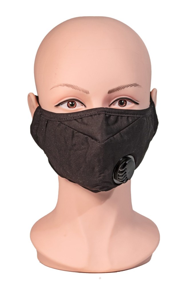 Black Cotton Face Mask with Breathable Vent and 2 Filters, First