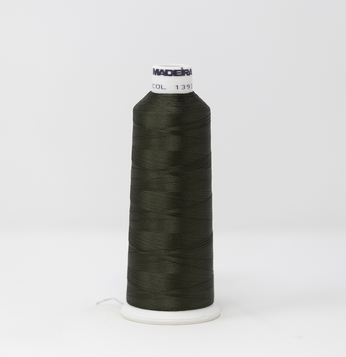910-1393 5,500 yard cone of #40 weight Bass Green Rayon machine