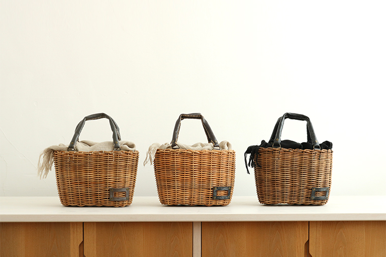 ebagos トートバスケット レザーハンドル ブライドルレザー×紅籐