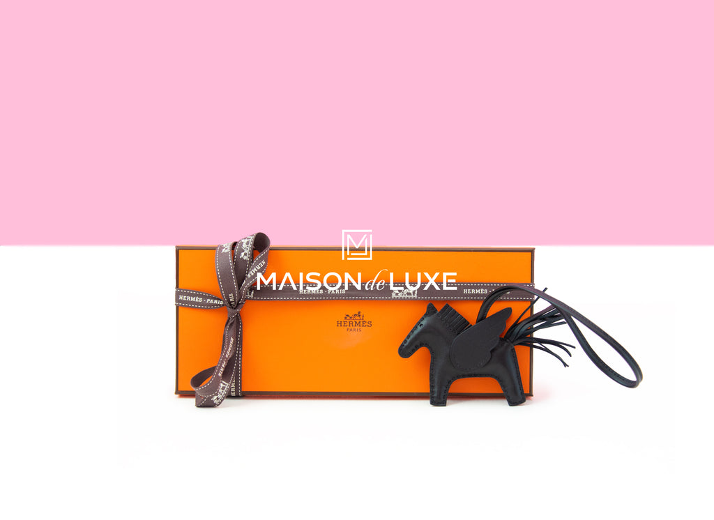 Hermes SO Black Noir Rodeo Touch Bag Charm Alligator Key Chain Pom