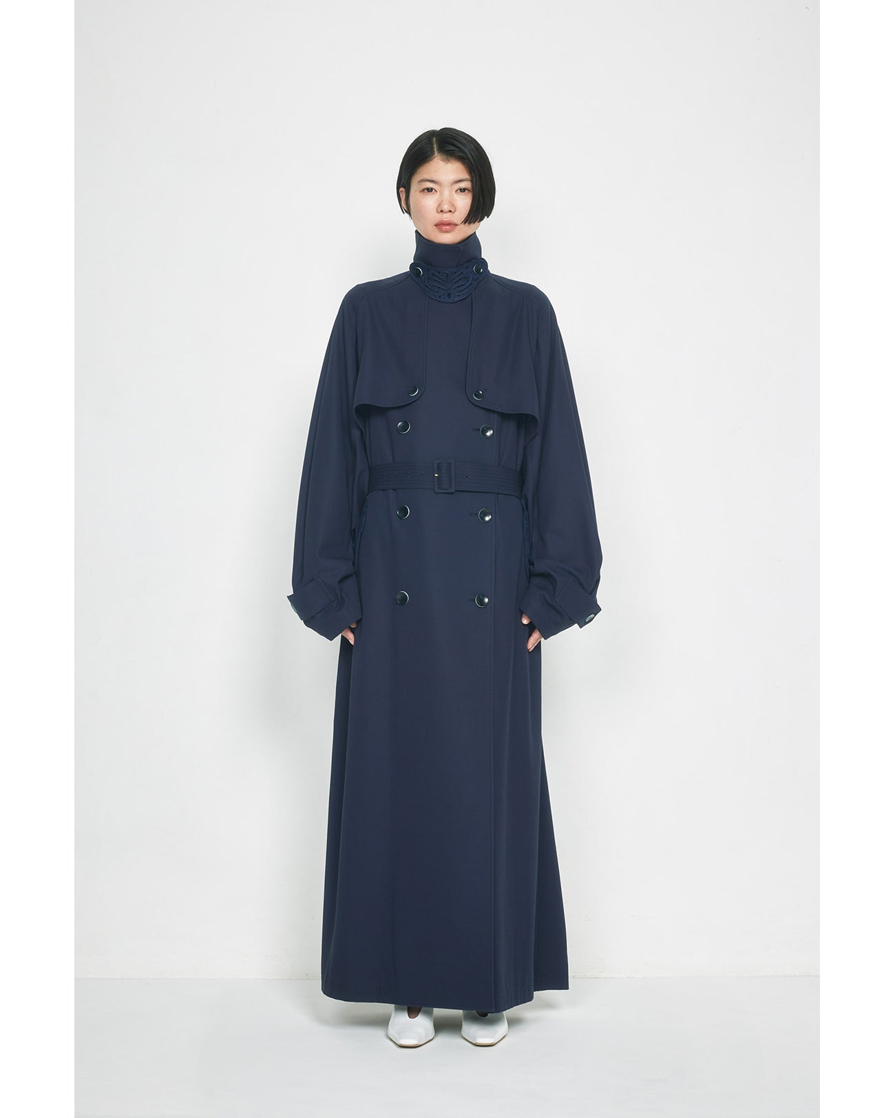 Cording Embroidery Detailed Trench Coat - navy - Mame Kurogouchi