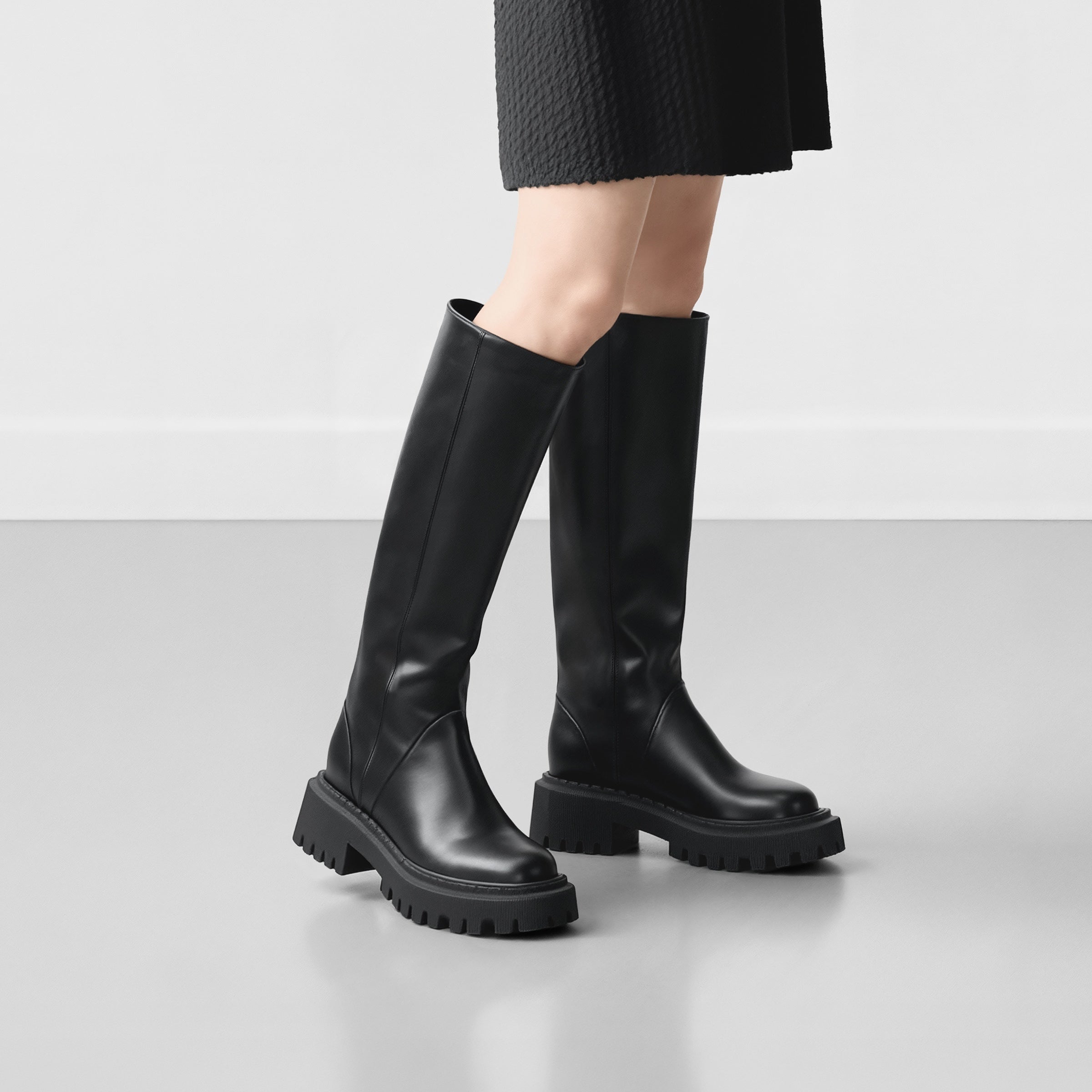 20%OFF：2025AW：ラウンドトゥ ロングブーツ（m100013）ブラック