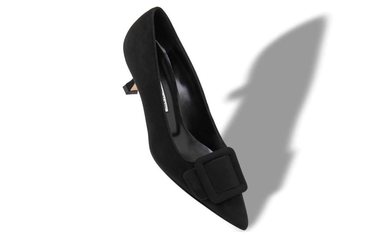 MAYSALEPUMP | Black Suede Buckle Detail Pumps | Manolo Blahnik