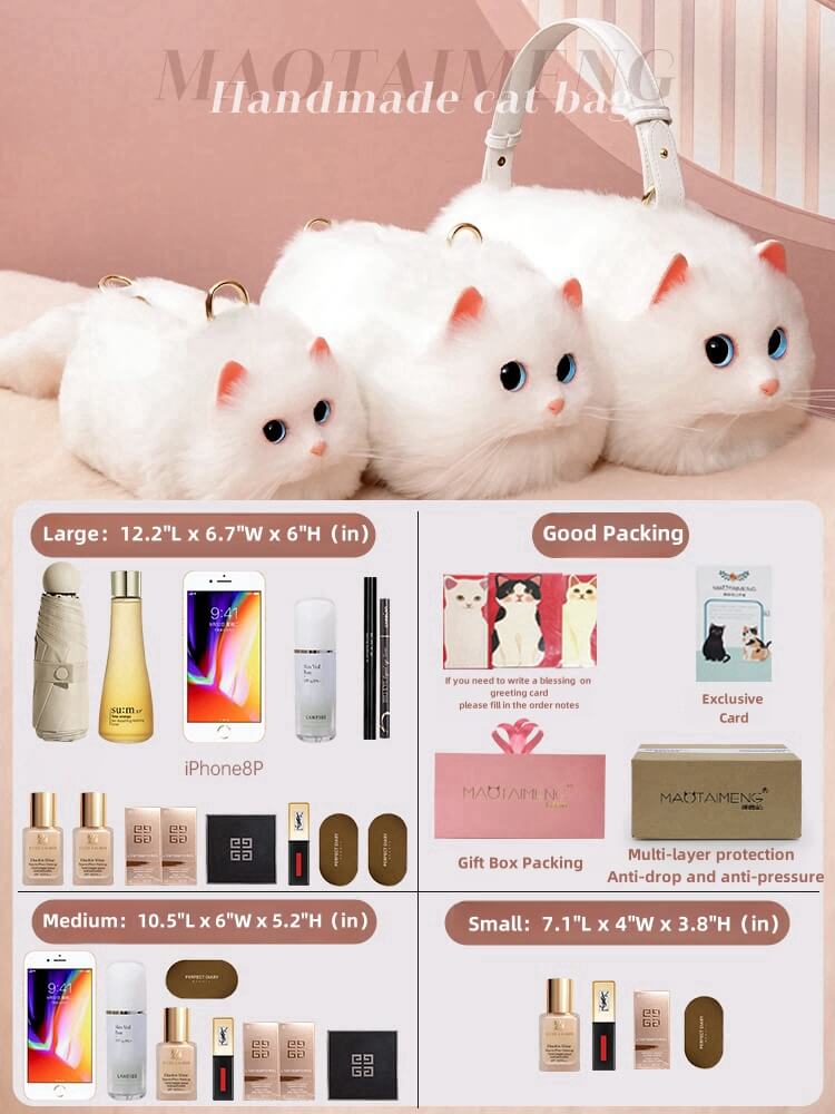 Handmade White Cat Crossbody Bags Handbags – MAOTAIMENG