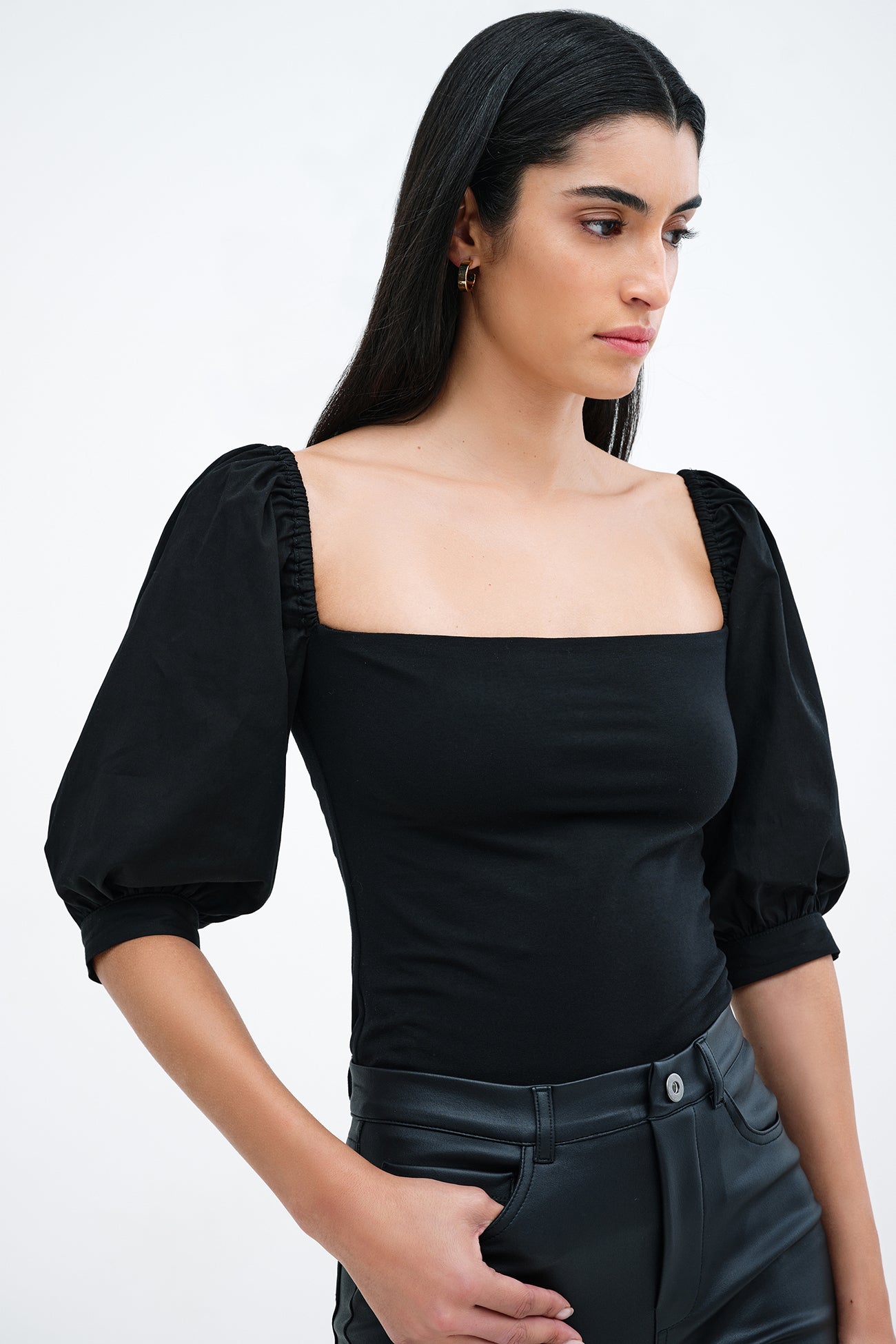 Women's Sustainable Jersey & Poplin Square-Neck Top - Alana Top