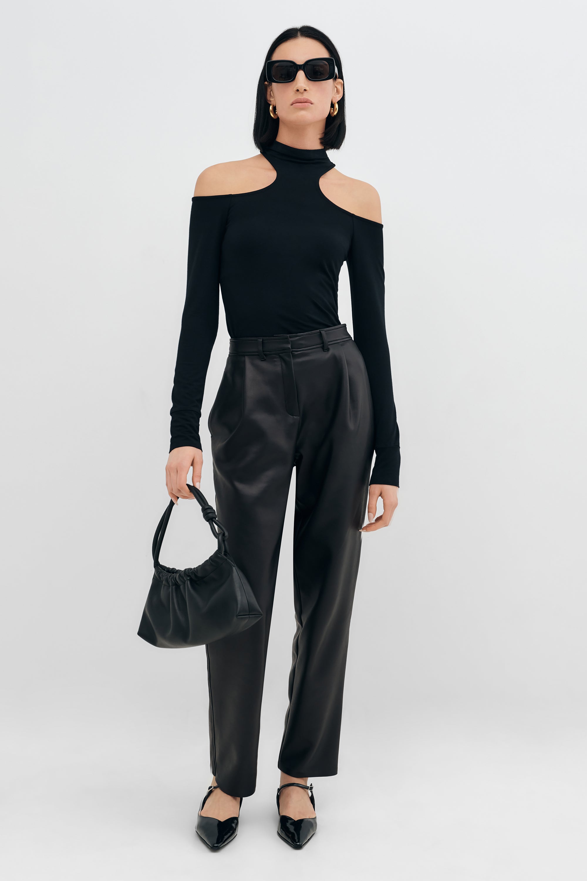 Women's Black Cold Shoulder Cut-Out Turtleneck Top - Teagan Top