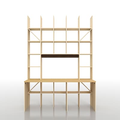 カウンター付き・開口部のある本棚 奥行350mm 縦7コマ×横7コマ 2-222