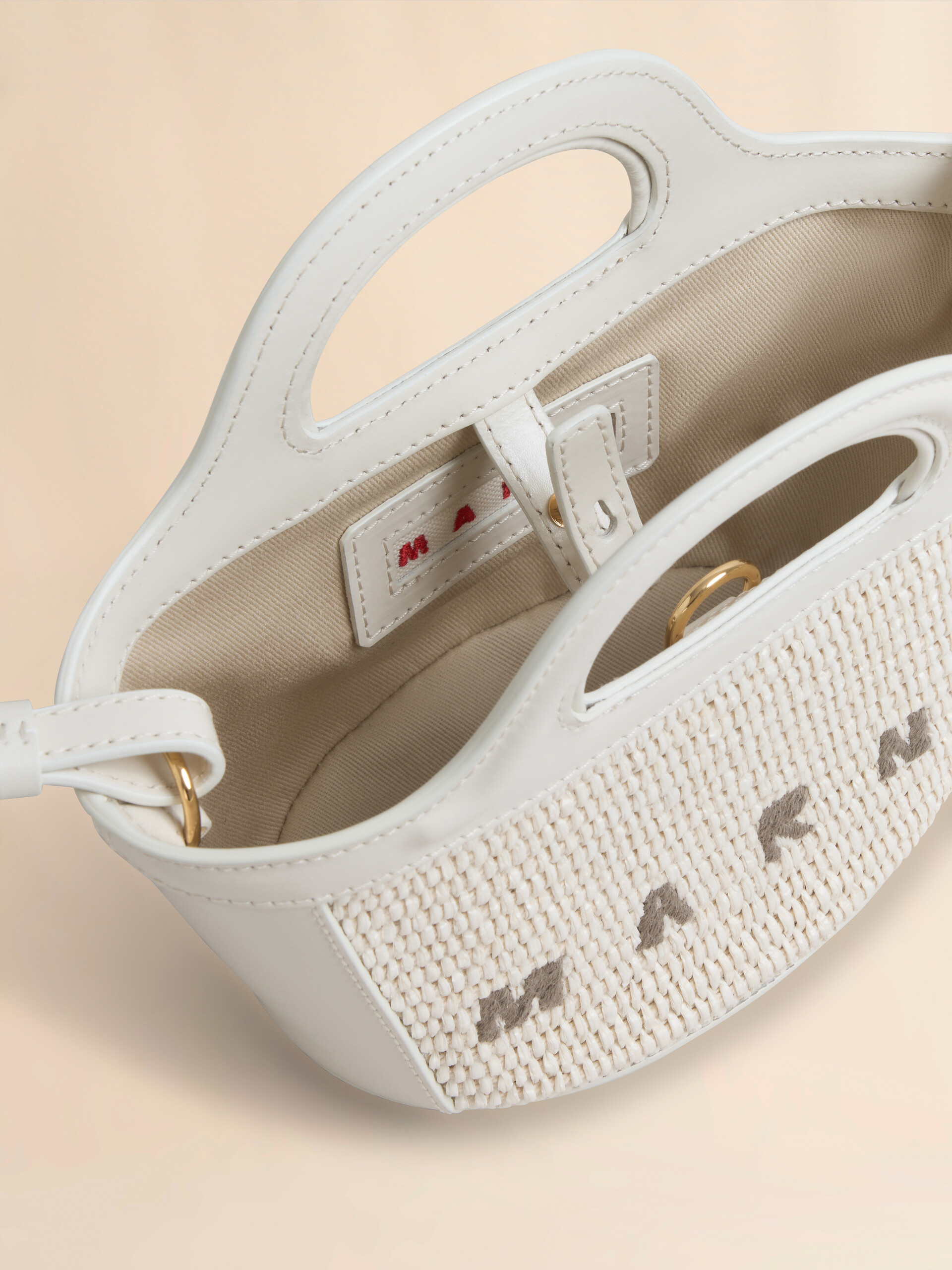 Tropicalia Micro Bag in ivory leather and raffia-effect fabric | Marni