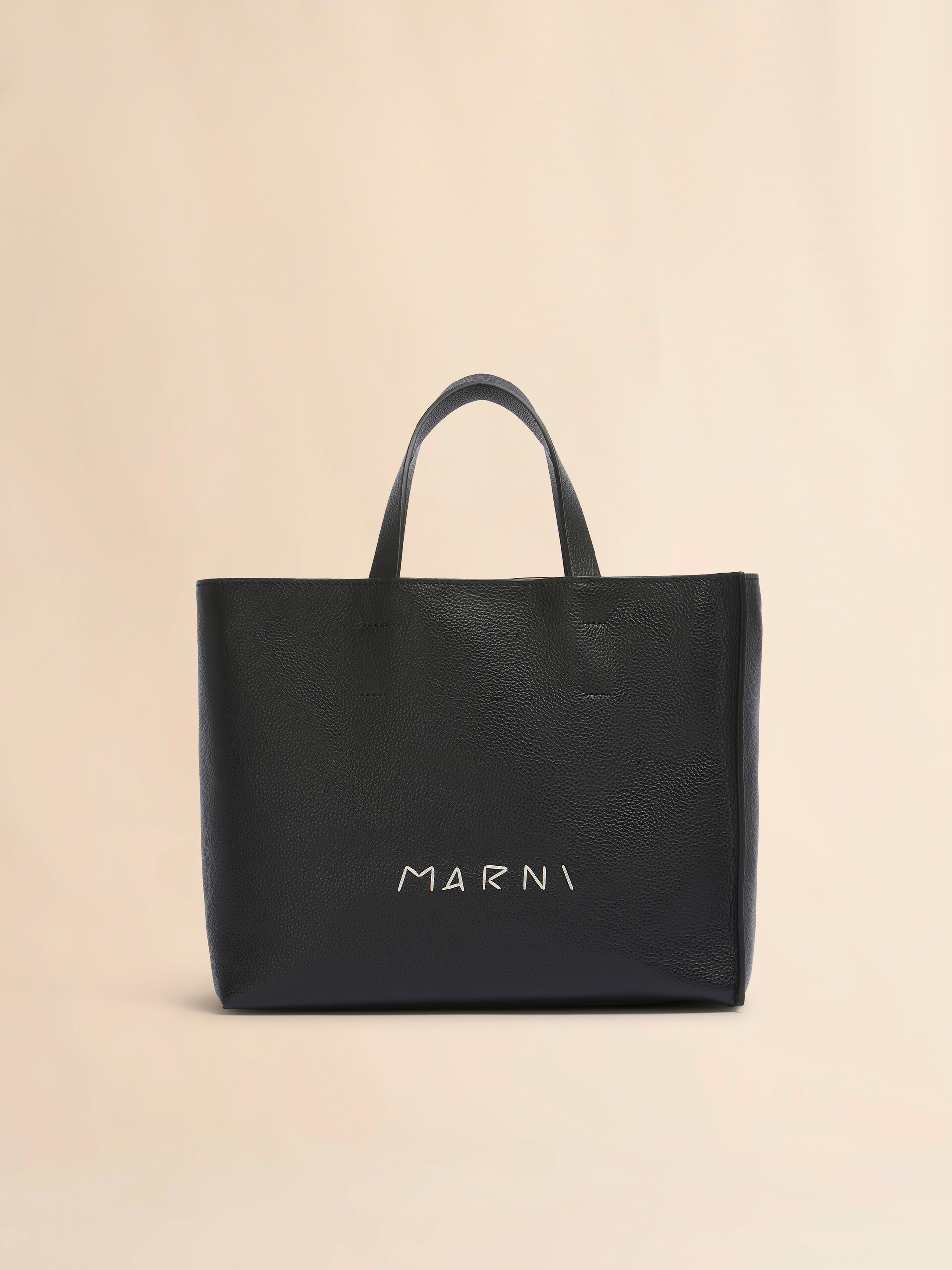Black leather Museo Soft tote Bag with Marni Symbol embroidery | Marni