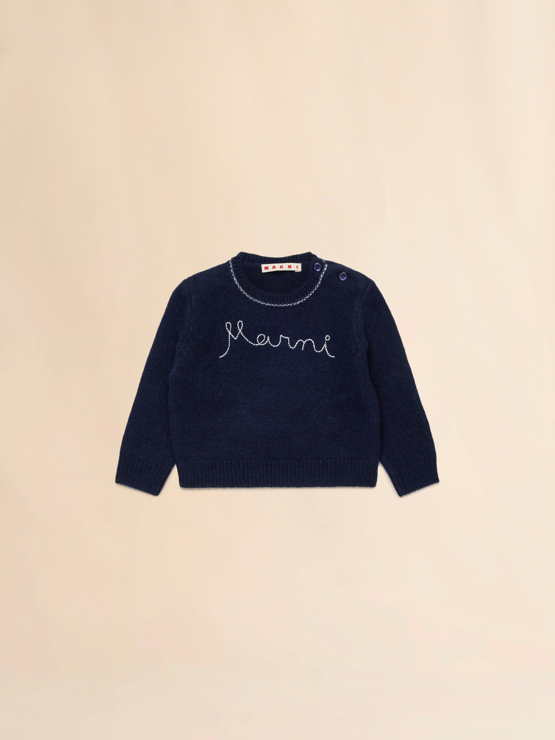 Deep blue wool-cashmere sweater with cursive logo | Marni