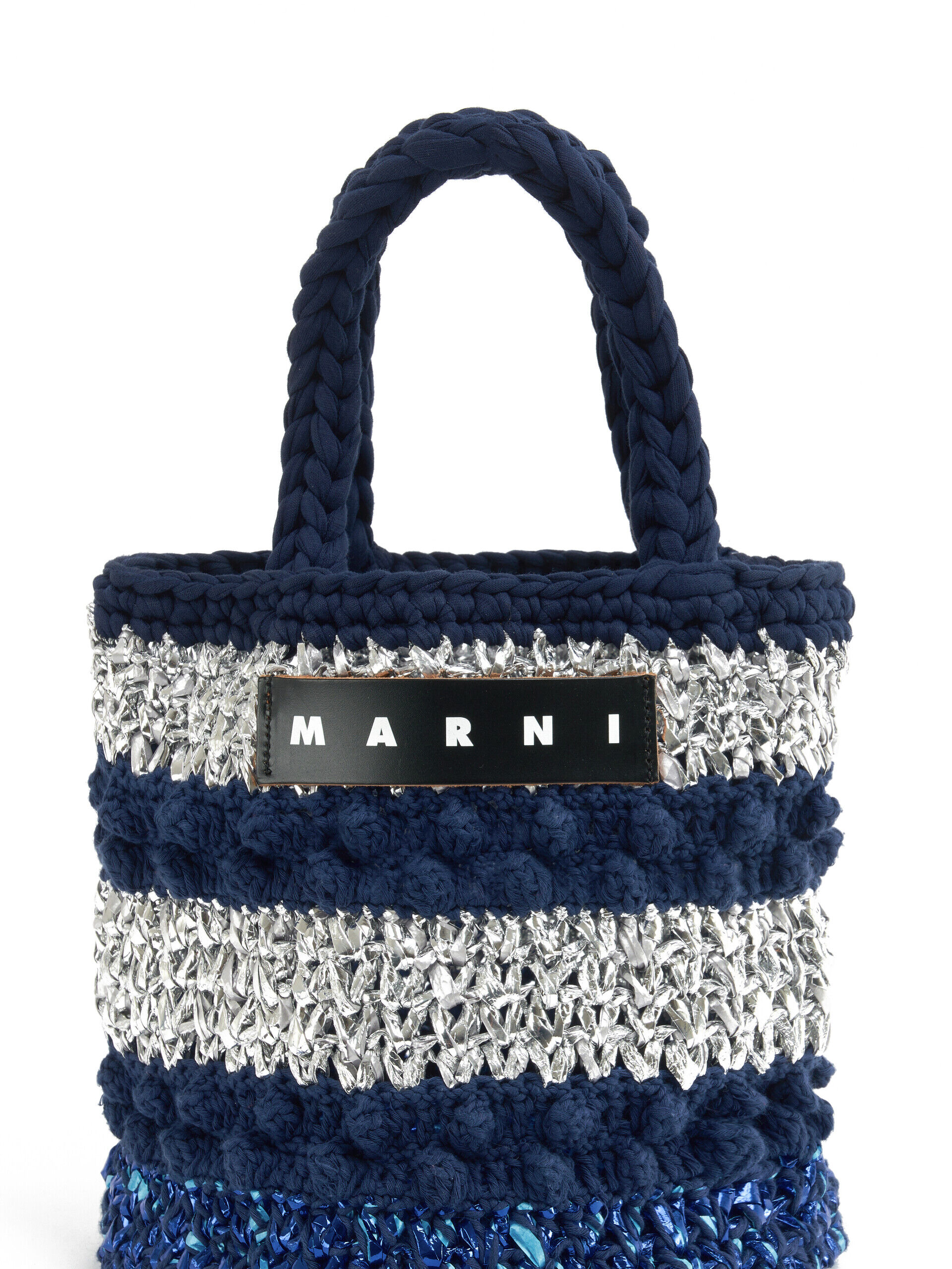 ディープブルー シルバー ボブルニット MARNI MARKET バケットバッグ
