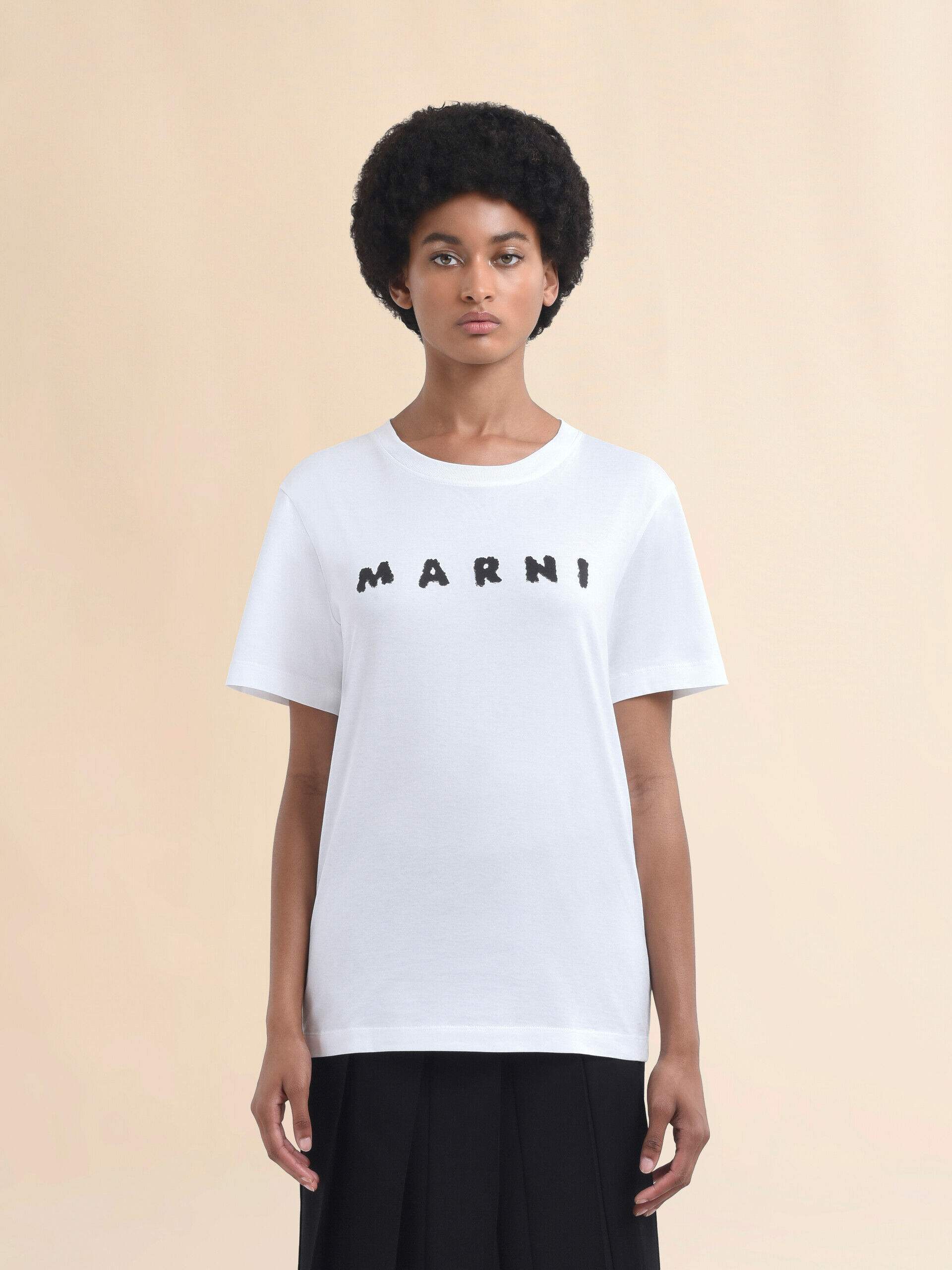 White jersey T-shirt with Marni scribbled logo | Marni