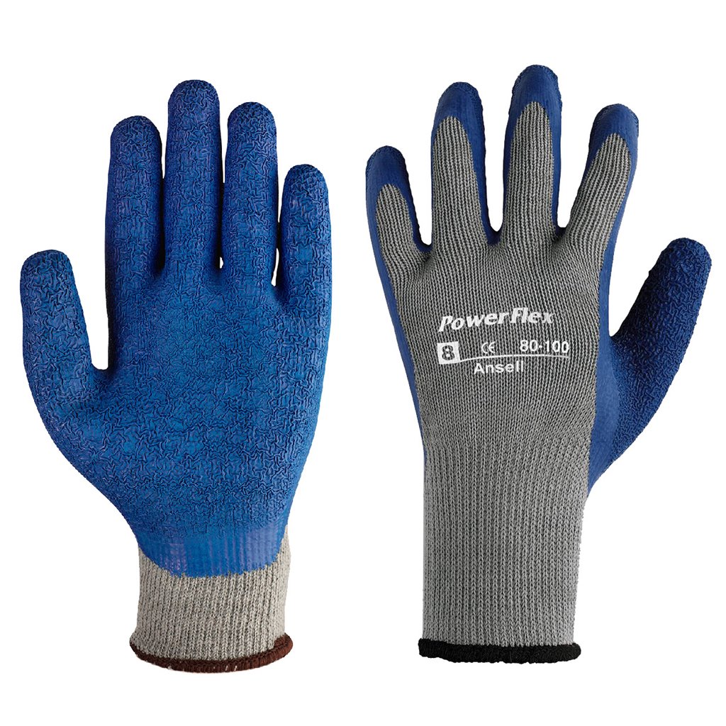 Ansell PowerFlex 10 Gauge Rubber Coated Gloves 80-100-10
