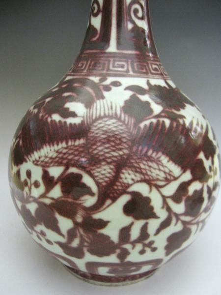 景徳鎮 釉裏紅鳳凰文瓶 【商品番号m-ke2019】