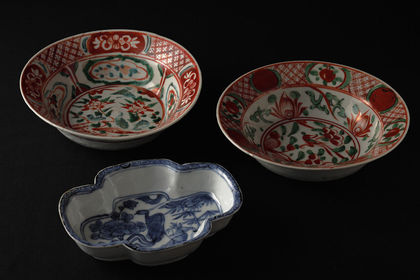 中国 明時代 呉須赤絵 漳洲窯14世紀2枚 Z1 中国 明時代 呉須赤絵 漳洲