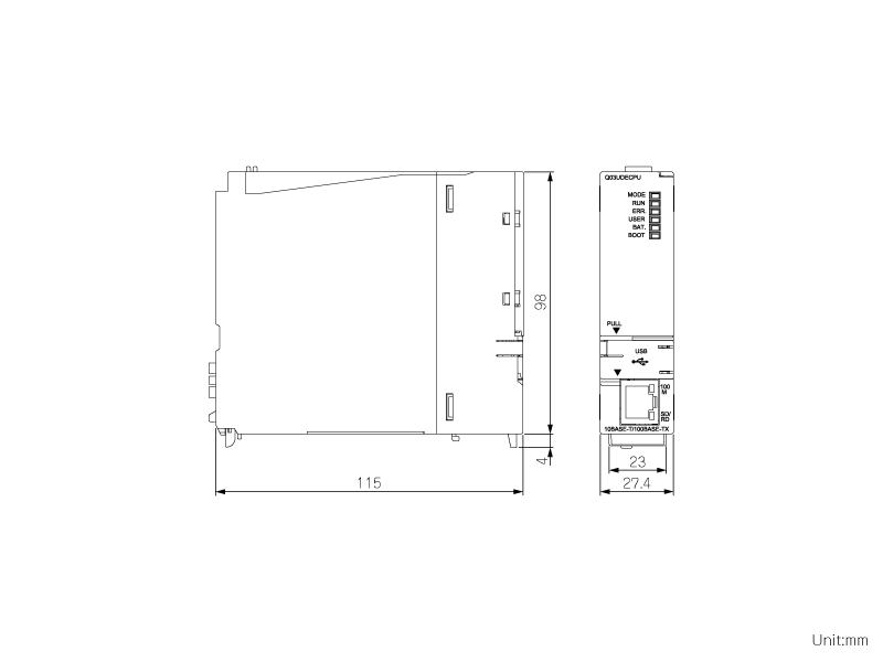 Q03UDECPU ダウンロード(外形図・CAD) MELSEC-Q シーケンサ MELSEC